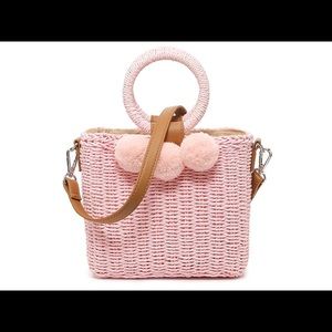 Crown Vintage Straw Pom Pom Bag